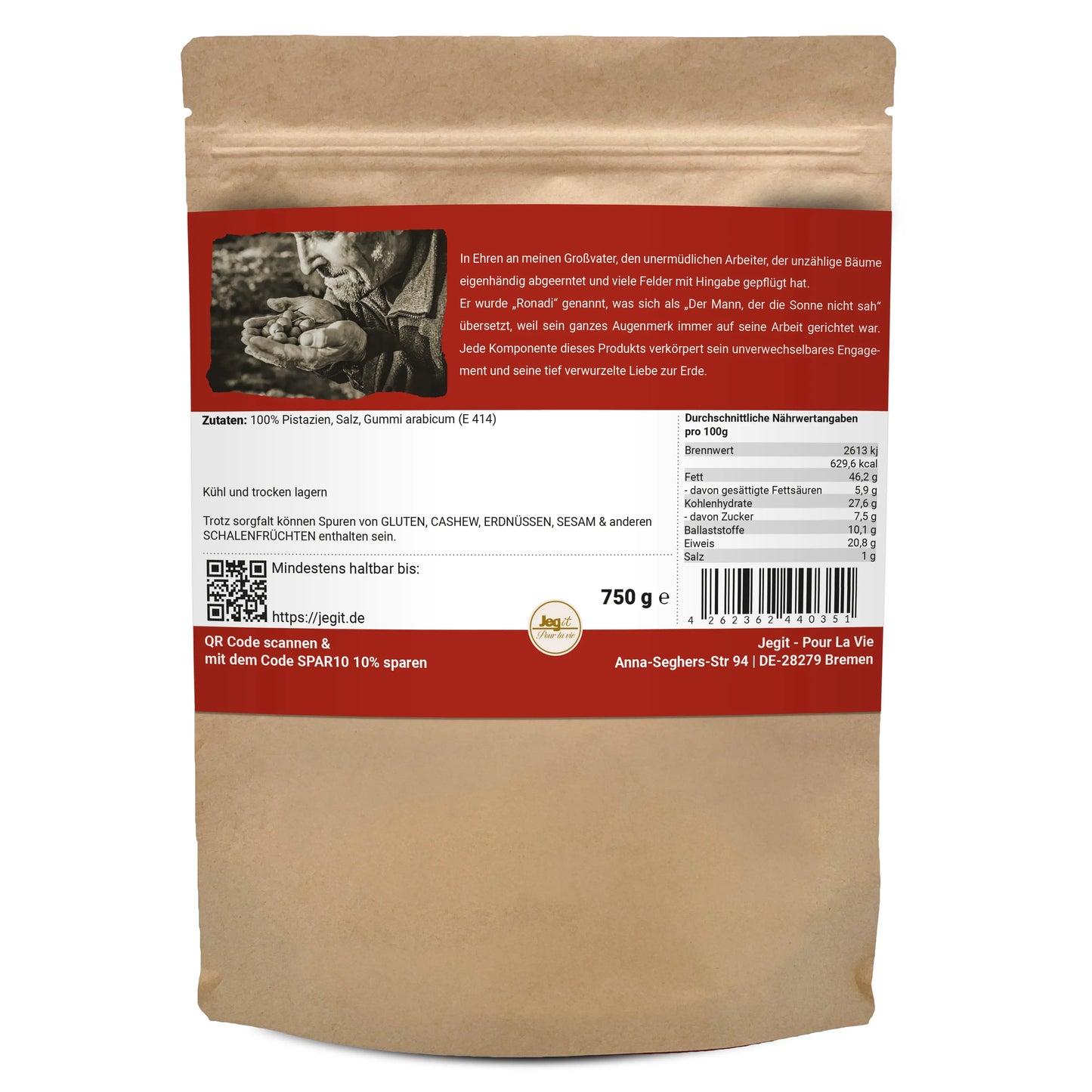 Pistachios 750 g Roasted & Salted Jegit - Pour La Vie