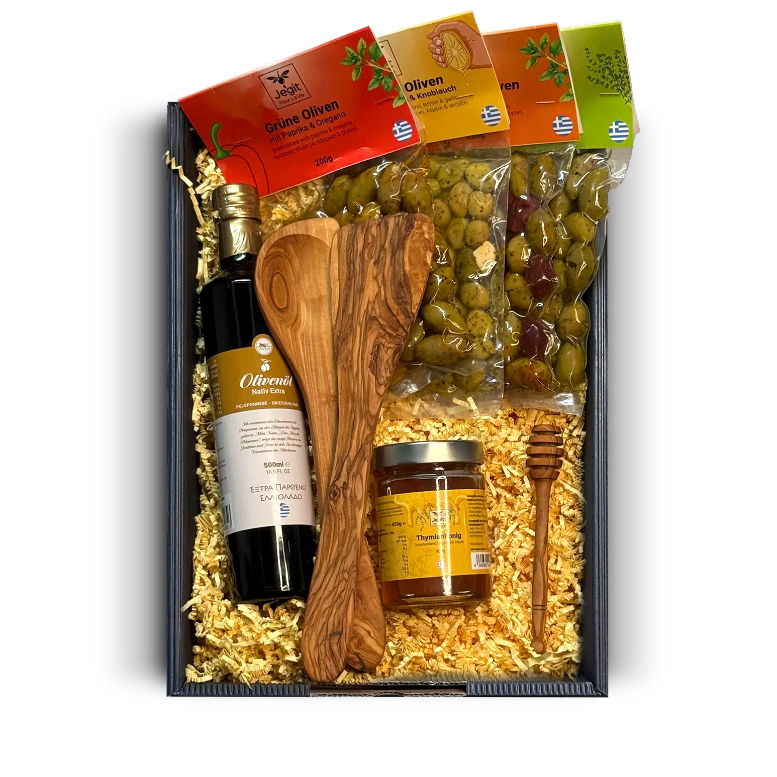 Feinkost Geschenkset – griechischer Thymianhonig & griechische Spezialitäten | mediterranes Feinkost-Geschenk – Jegit