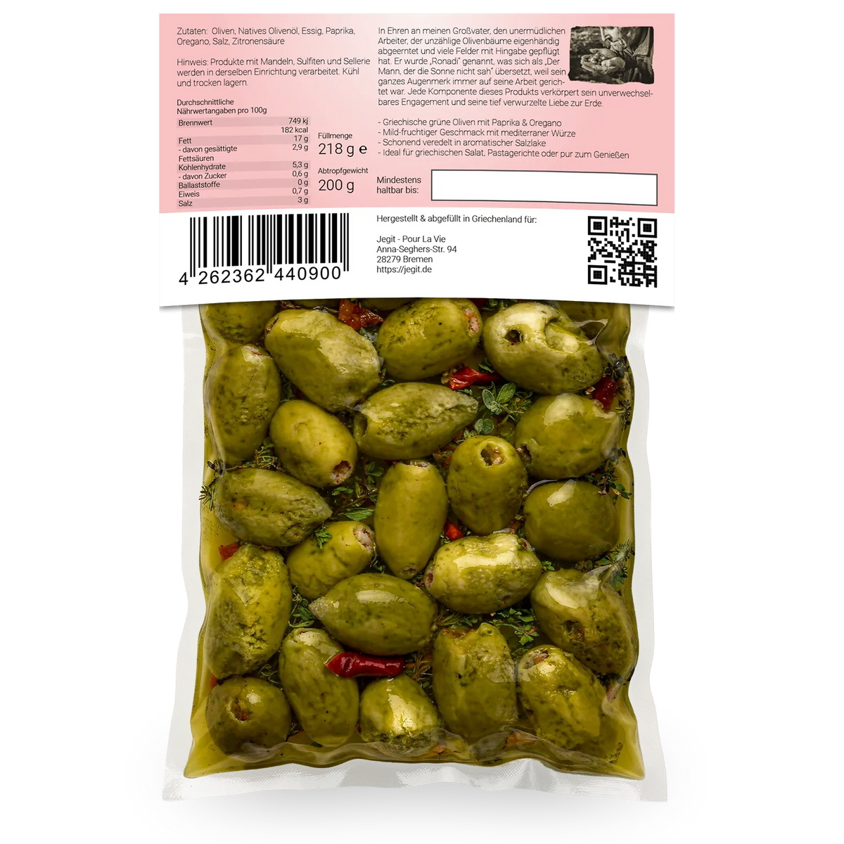 Greek Green Olives 200g with Paprika & Oregano