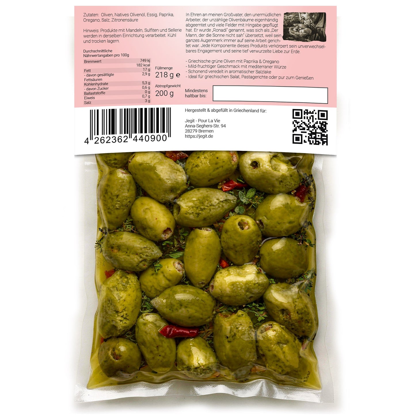 Greek Green Olives 200g with Paprika & Oregano