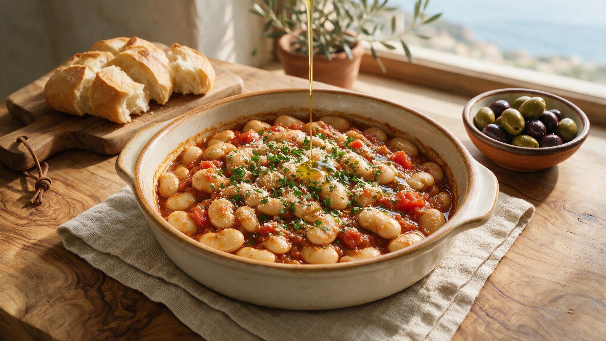 Gigantes plaki — Greek baked giant beans in a rich tomato sauce with olive oil and parsley