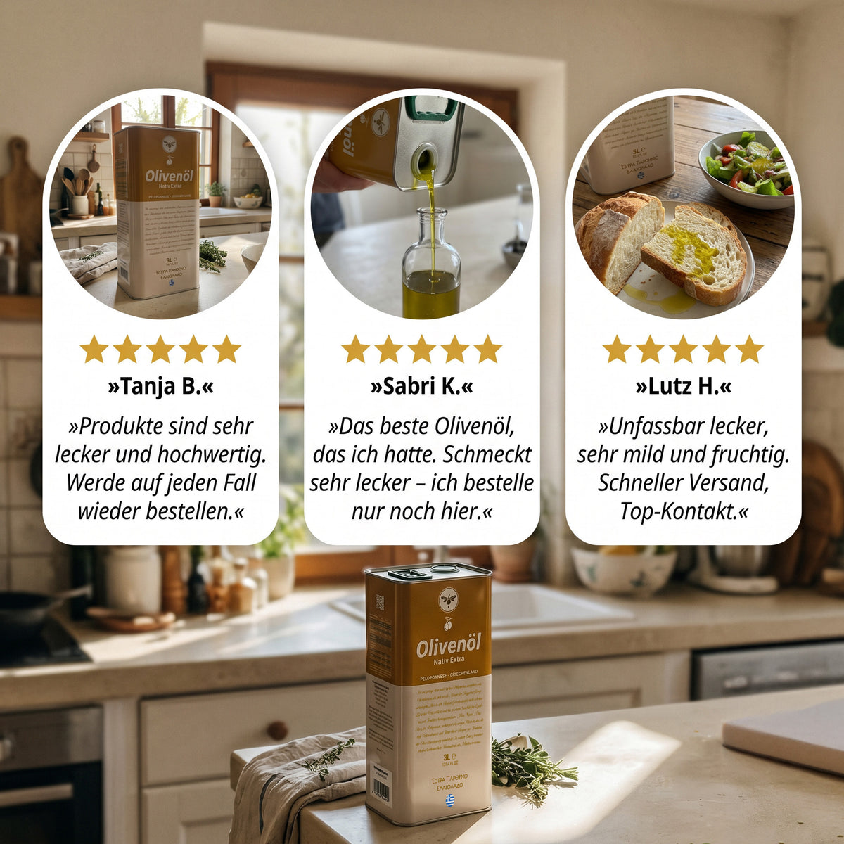 Starter-Set: 3L Natives Olivenöl extra von der Peloponnes + GRATIS Steingutflasche