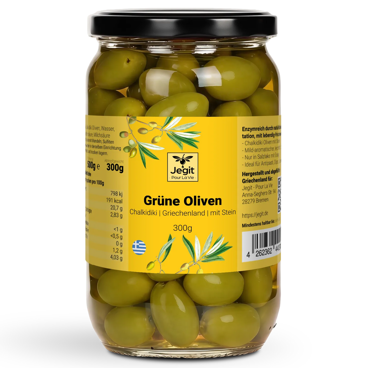 Grüne Chalkidiki-Oliven mit Stein 300g