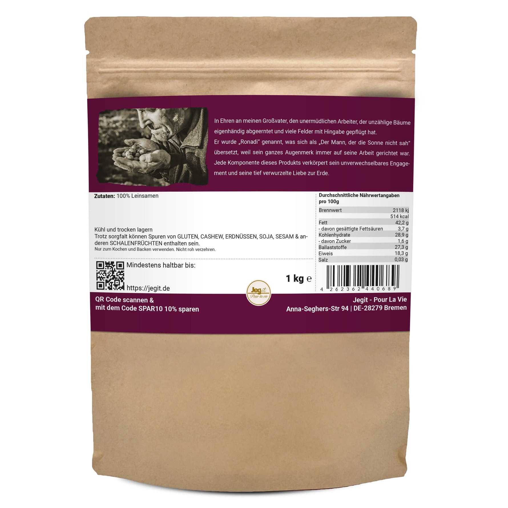 Flaxseed 1kg braun Jegit - Pour La Vie