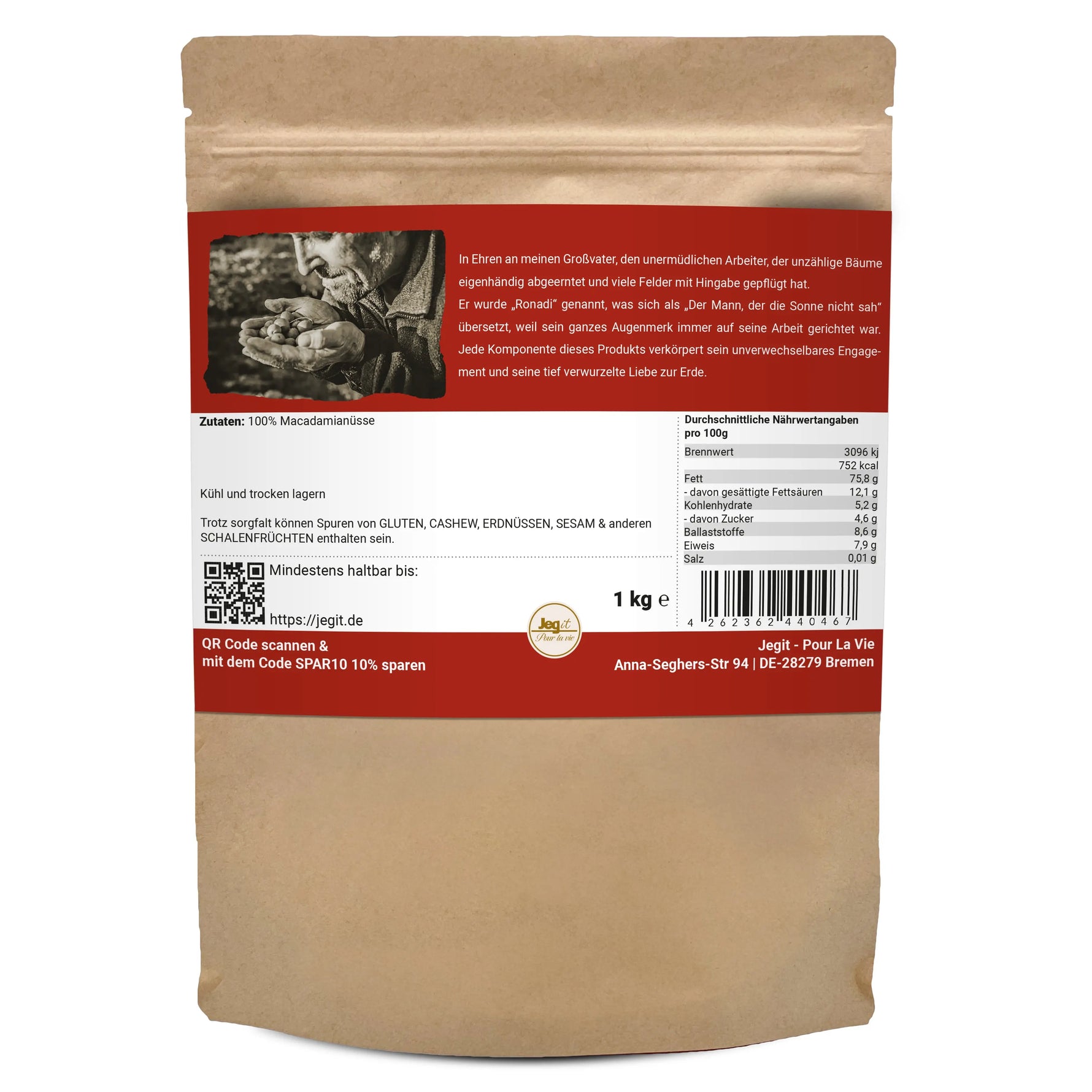Macadamia Nuts 1kg Unsalted, Raw Jegit - Pour La Vie