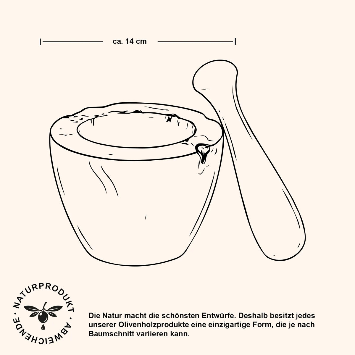 Olive Wood Mortar & Pestle 14 cm
