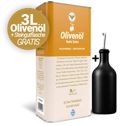 Starter-Set: 3L Natives Olivenöl extra von der Peloponnes + GRATIS Steingutflasche