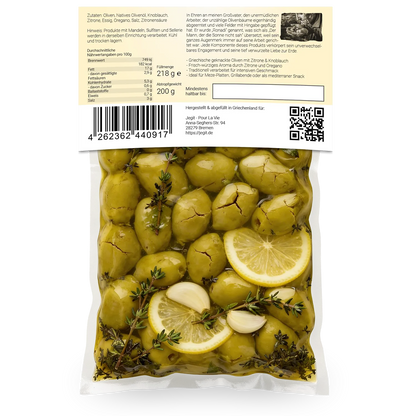 Griechische aufgebrochene Oliven mit Oregano, Zitrone & Knoblauch