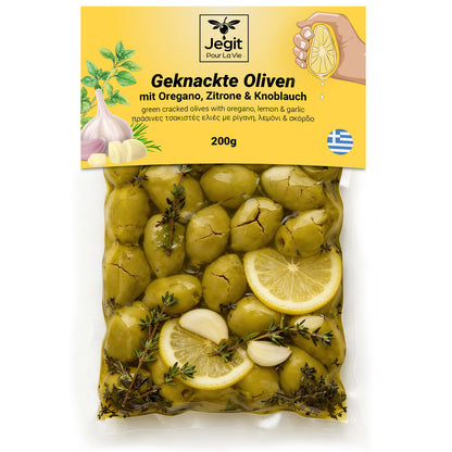 Greek Cracked Olives with Oregano, Lemon & Garlic