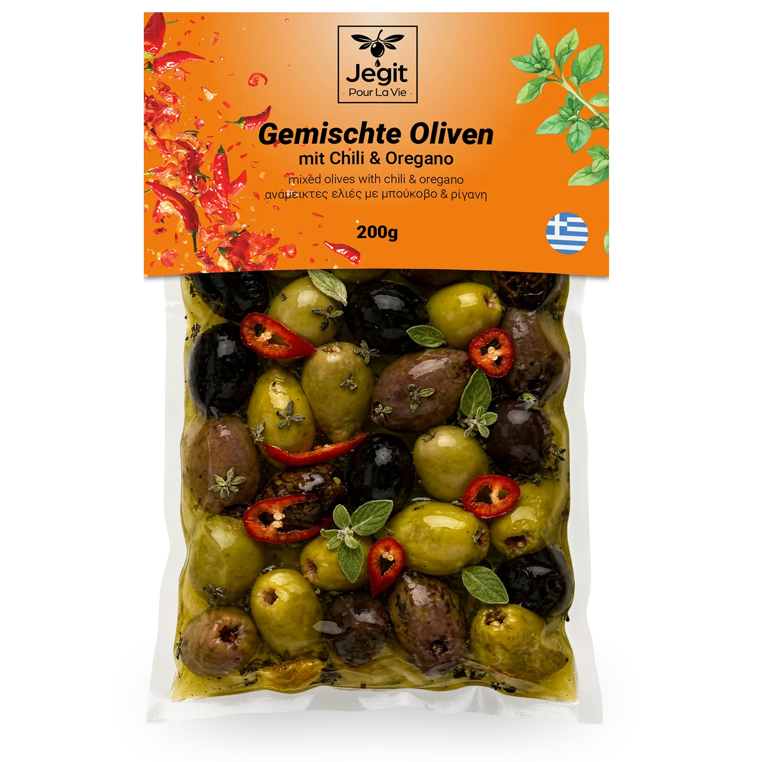 Griechische gemischte Oliven mit Chili & Oregano