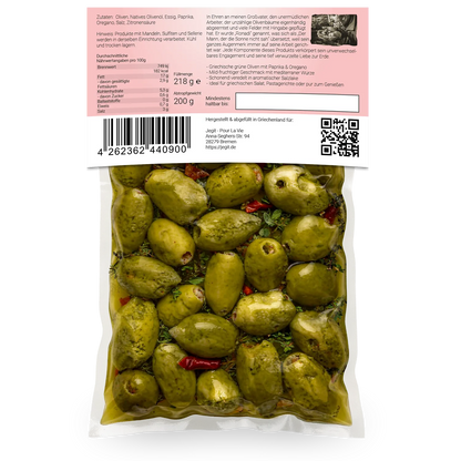Greek Green Olives 200g with Paprika & Oregano