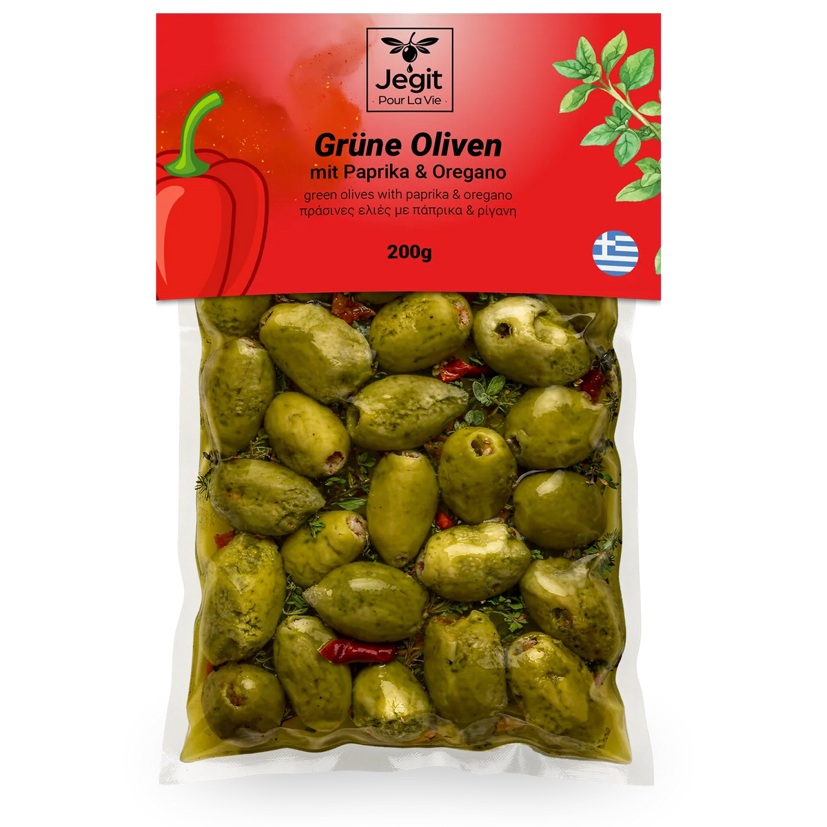 Greek Green Olives 200g with Paprika & Oregano