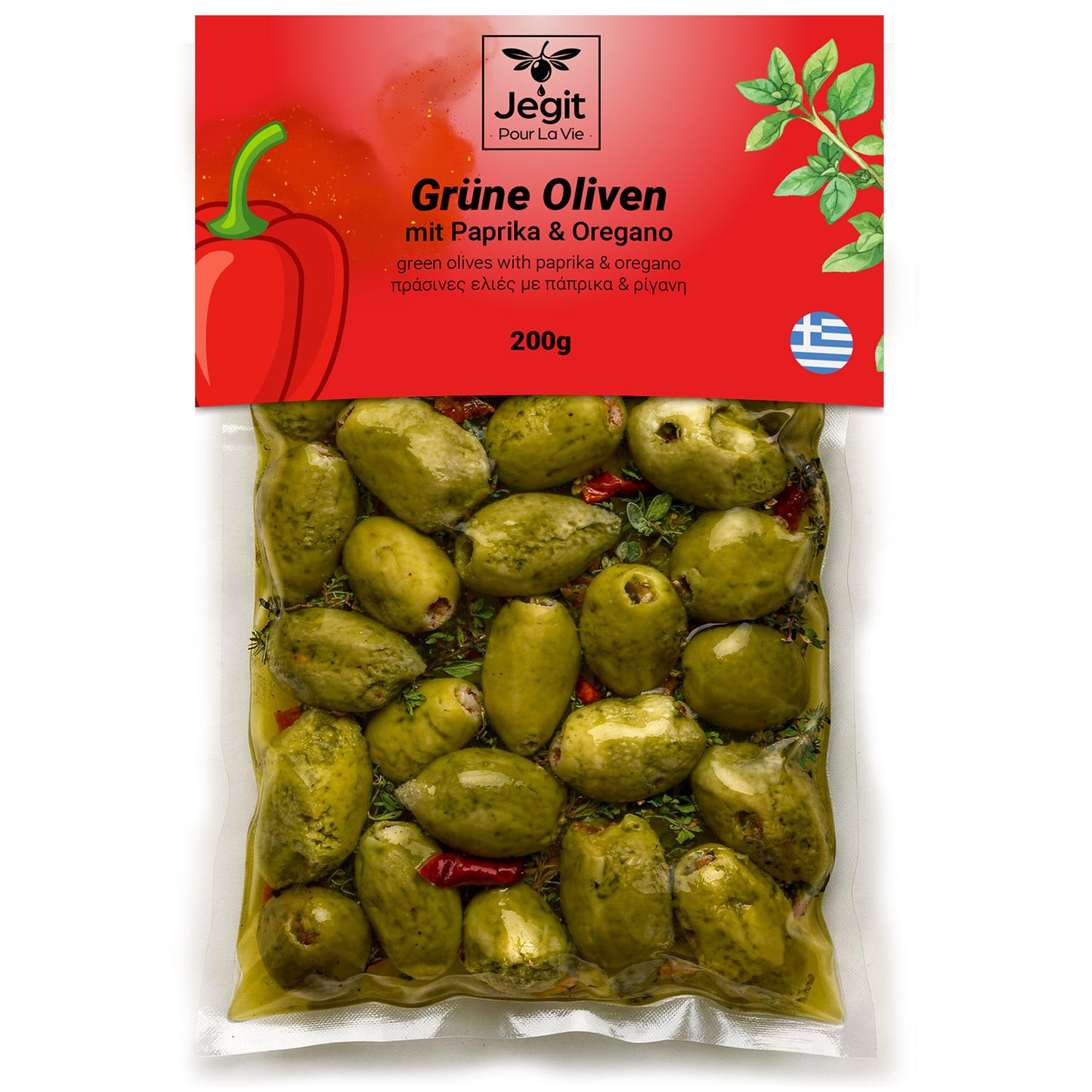 Greek Green Olives 200g with Paprika & Oregano