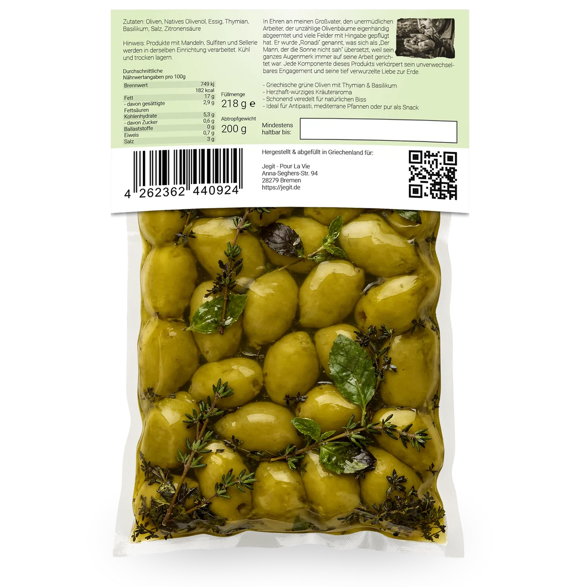 Greek Green Olives with Thyme & Basil