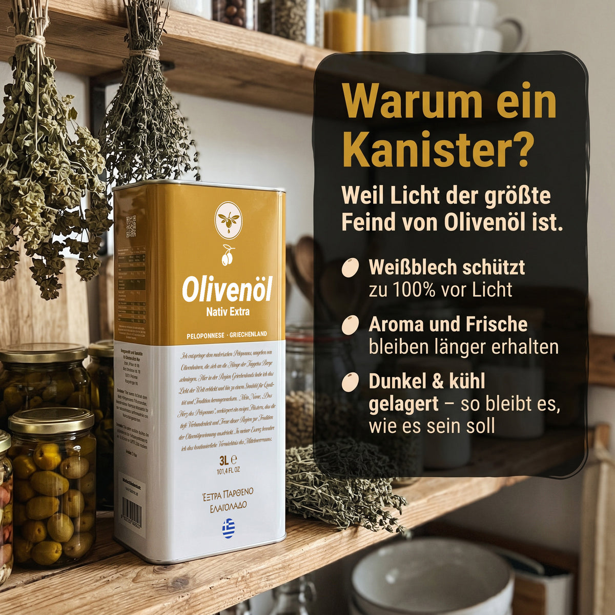 Natives Olivenöl extra 3L von der Peloponnes